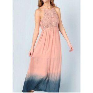 Altard State Maxi Dress Womens M Pink Blue Ombre Crochet Top Boho Casual